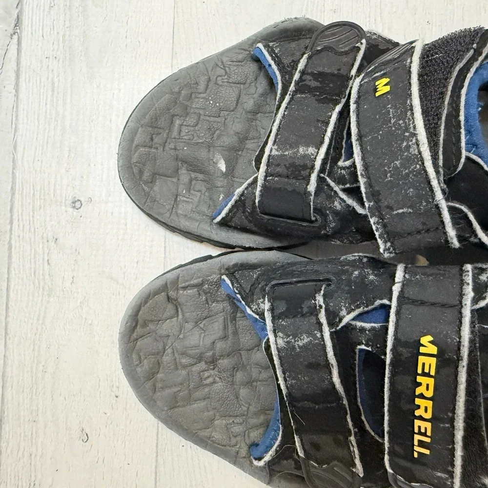 Merrell Hook and Loop Strap Sandals Black Blue Gray youth mens‎ size 6